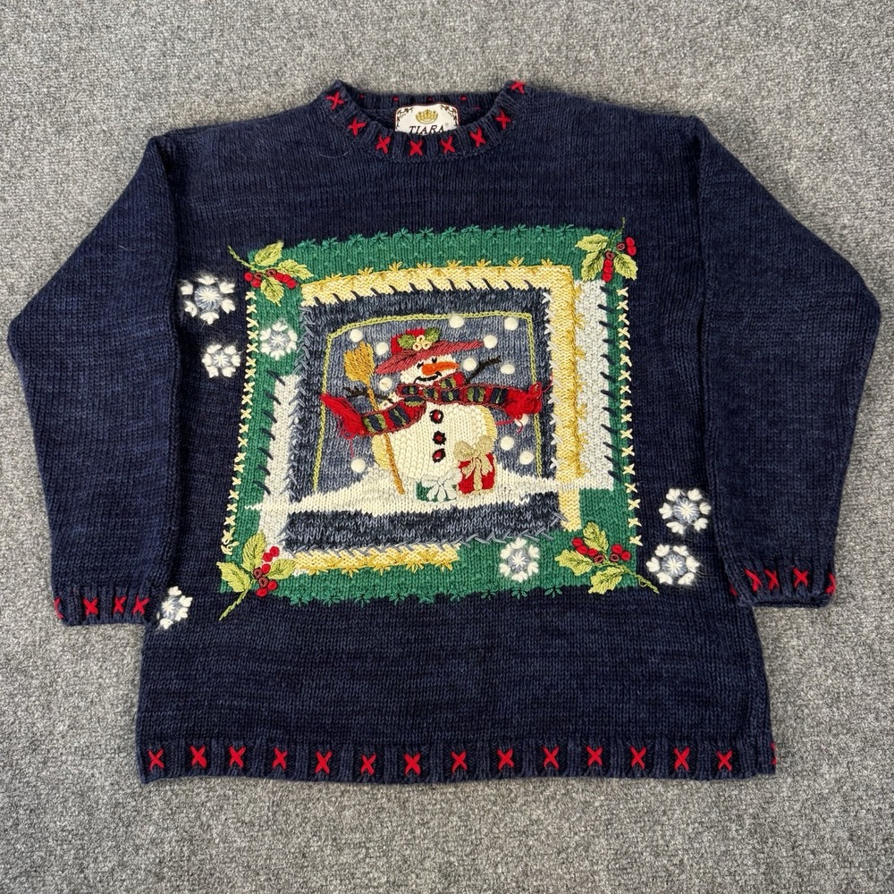 Vintage Tiara International Sweater Womens Medium Snowman Christmas 2001 Y2K